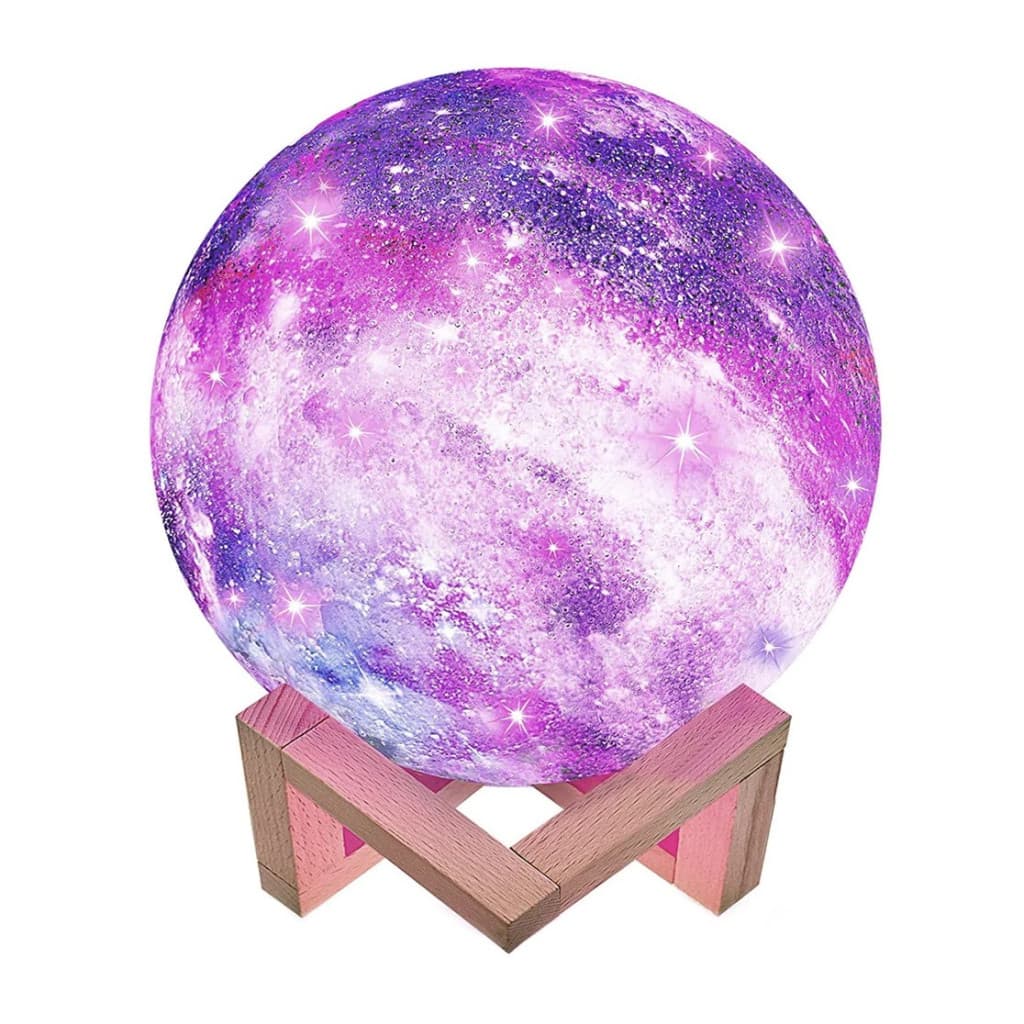Lampa de veghe in forma de luna cu stele 3D Moon Light, alimentare baterii, stand din lemn inclus, 14 cm 1