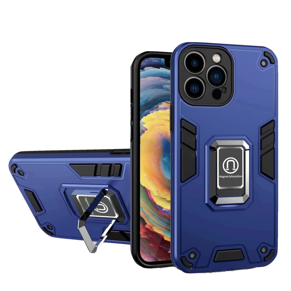 Husa Apple iPhone 14 Pro Max, Iron Warriors, inel sustinere, magnet suport auto, albastra 1