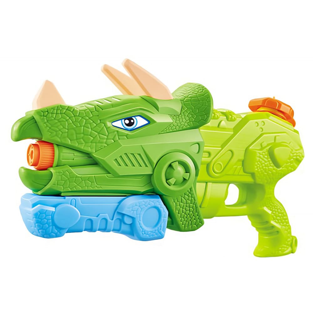 Jucarie pistol cu apa, Triceratops, plastic, 3 duze, rezervor 1330 ml, 6 ani+, verde 1
