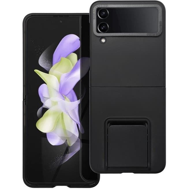 Husa protectie Samsung Galaxy Z Flip4 5G, policarbonat, pliere tridimensionala, stand expunere, neagra 1