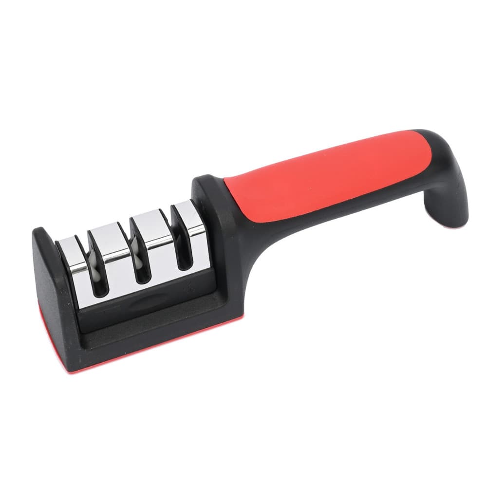 Dispozitiv pentru ascutit cutite, 3 pozitii, rosu/negru, material inox si ABS 1