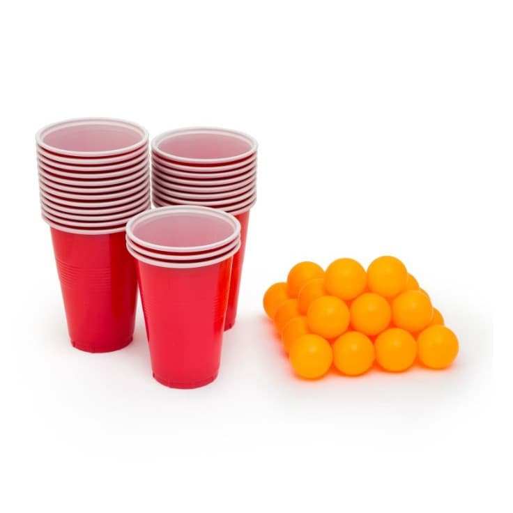 Joc de baut Beer Pong , 24 Pahare, 24 Mingi, material plastic, reutilizabil, portabil, rosu 1