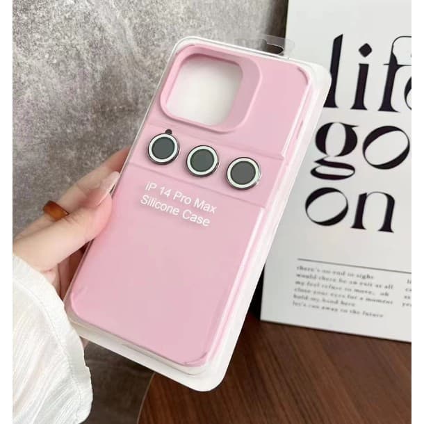 Husa protectie Apple iPhone 14 Pro Max, Shockproof Silicone, catifea in interior, folii de protectie camere incluse, Roz 1