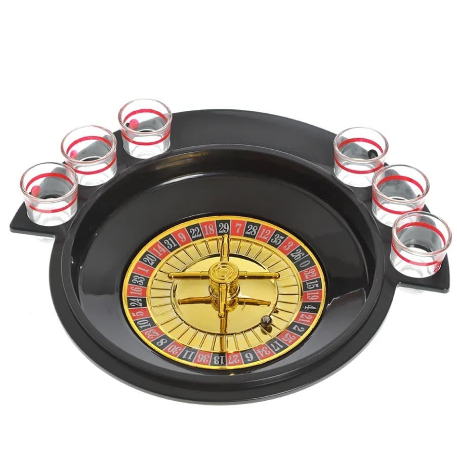 Joc de Baut Ruleta , cu 6 Pahare de Shot din Sticla , 30 x 26.5 x 6.5 cm, Rosu/Negruu 1