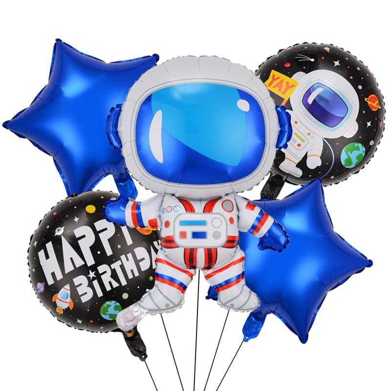 Set 5 baloane din folie metalizată, Astronaut, adeziv si pai incluse, 78x45 cm, albastru închis 1