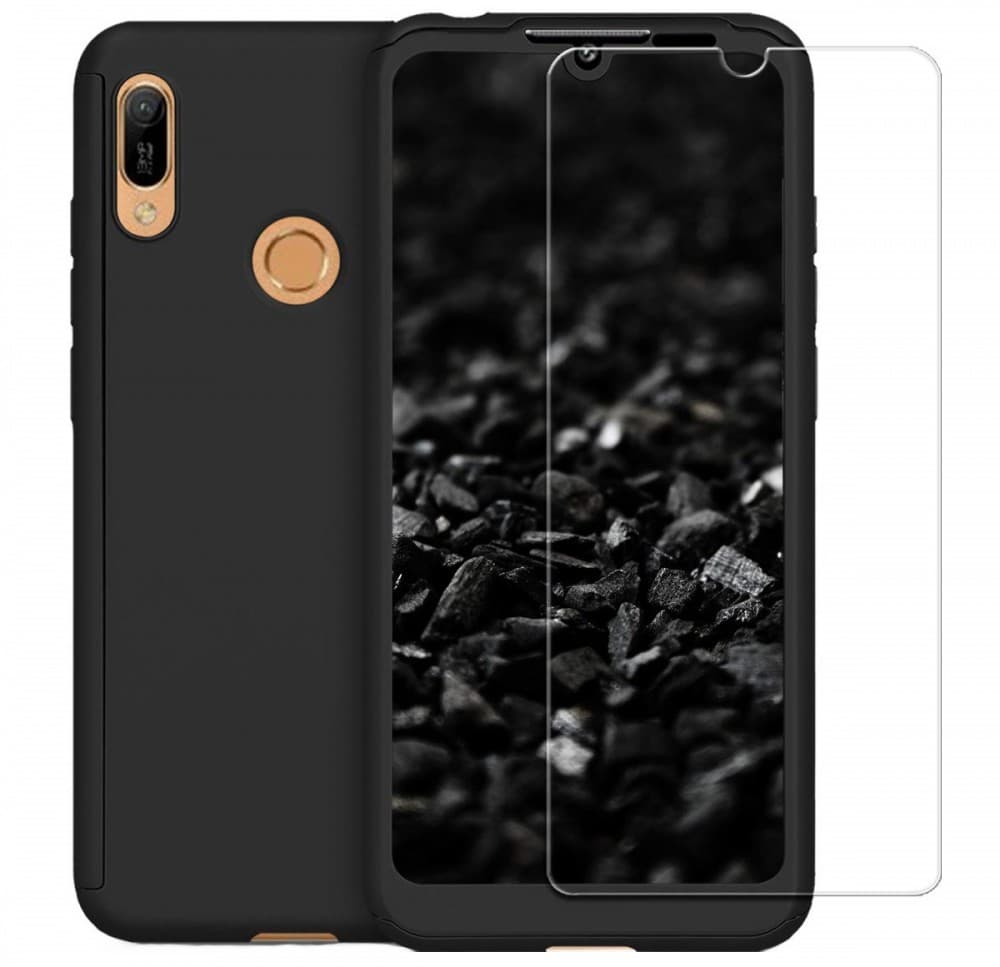 Husă Full Cover 360° pentru Huawei Y6 2019 / Y6s 2019 (față + spate + sticlă), neagra 1