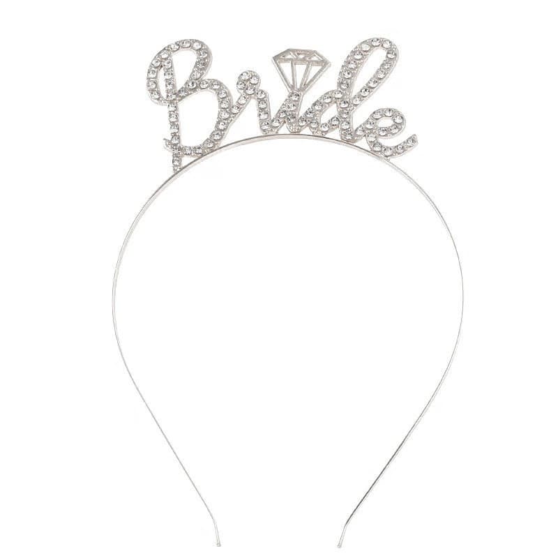Coronita pentru mireasa, bentita cu text "Bride", cu cristale, marime universala, alba 1