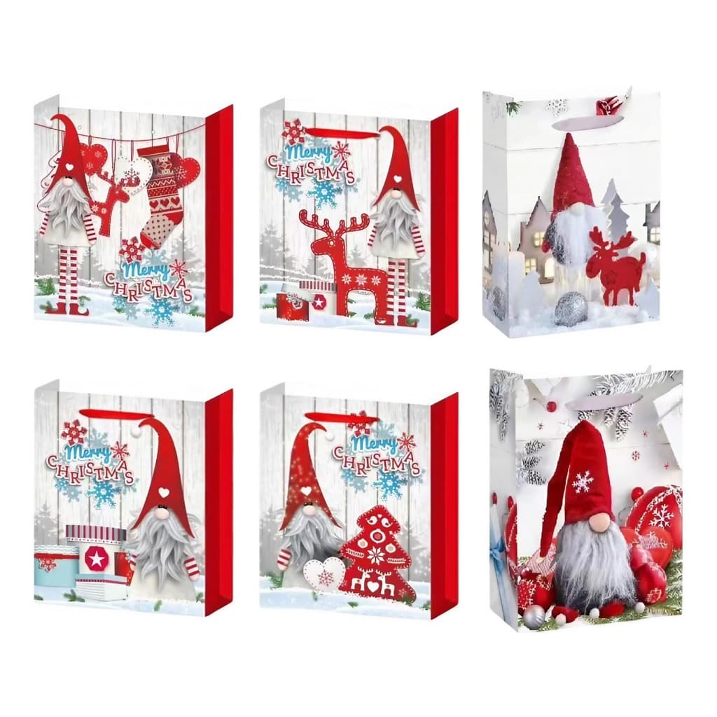 Set 6 pungi cadou din hartie, tematica Gnomi, 18.5 x 22.5 x 8.5 cm, diverse modele 1