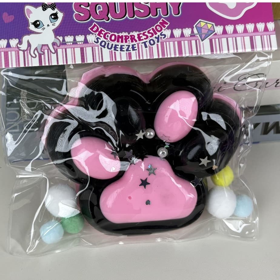 Jucarie tip Taba Squishy, Labuta de Pisica, cu Stelute, 12 cm, 220g, negru/roz 1