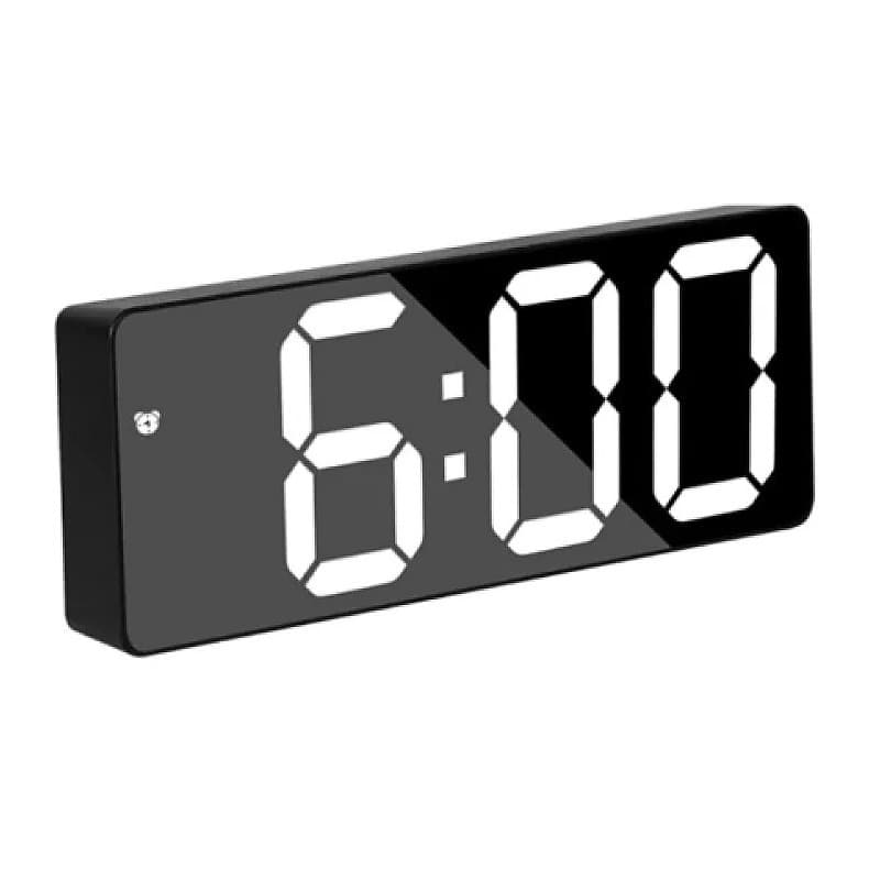 Ceas de masa digital LED DS-3806M, carcasa neagra si afisaj alb 1