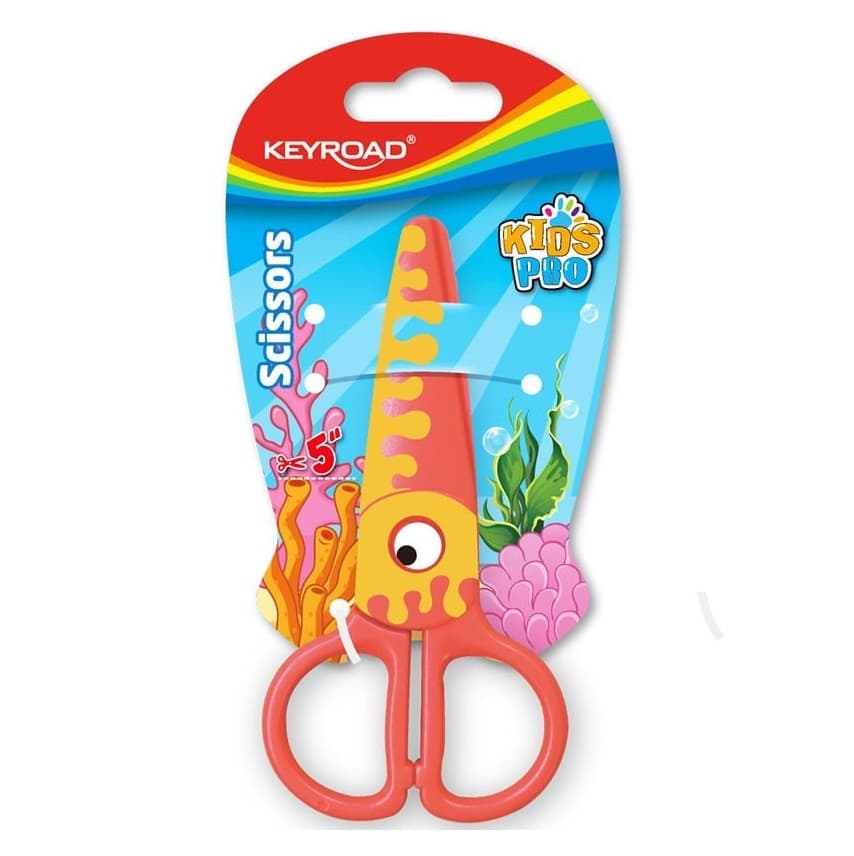 Foarfeca Keyroad Kids Pro KR971402, 13 cm, plastic, prescolari, peste portocaliu, blister 1