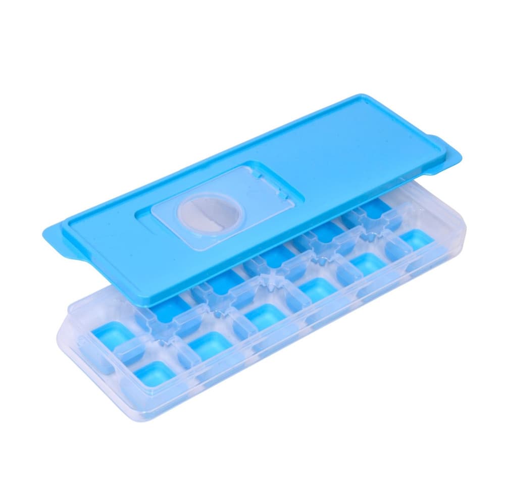 Cutie din silicon pentru cuburi de gheata, capac din plastic bleu, 12 compartimente 1