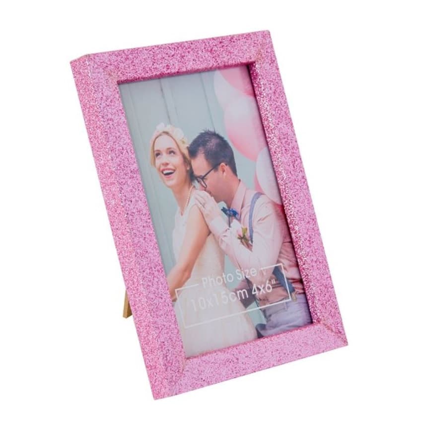 Rama foto decorativa cu fotografia ta, lemn, roz glitter, 10 x 15 cm 1