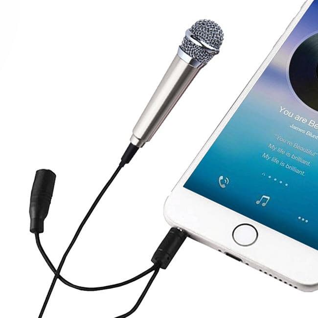 Mini microfon pentru karaoke, podcast, 1.8 x 5.5 cm, conector jack 3.5 mm, argintiu 1