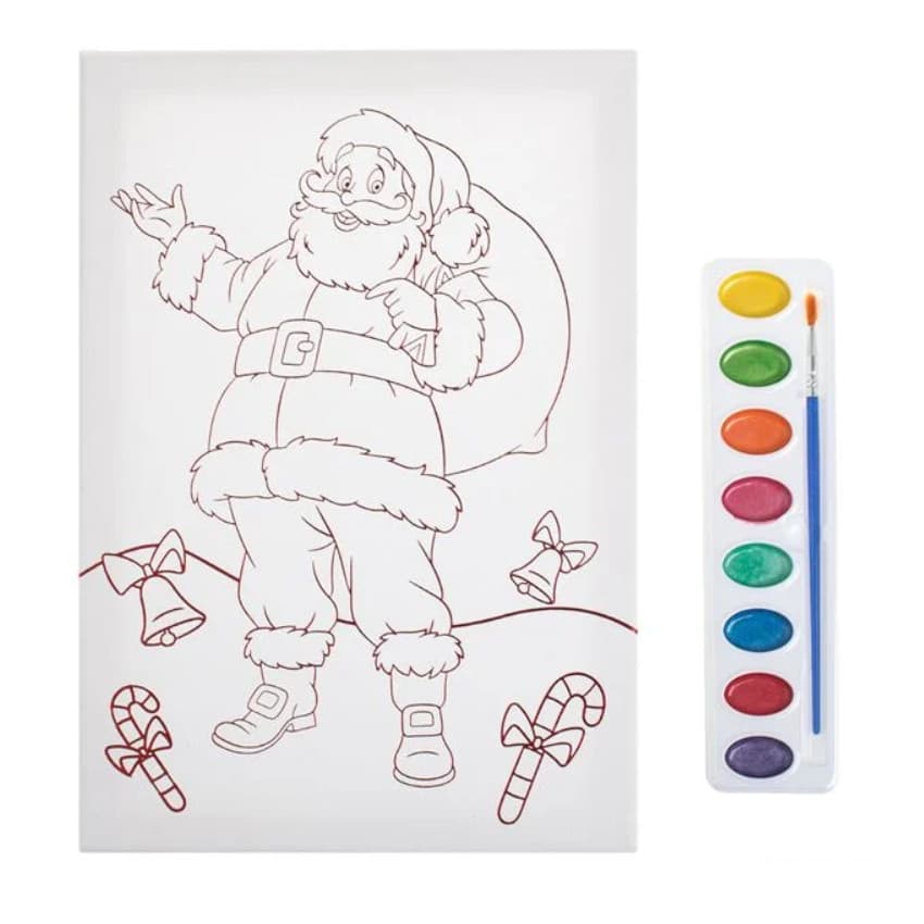 Set de colorat de Craciun cu Canvas A4 Mos Craciun, acuarele si pensula inclusa 1