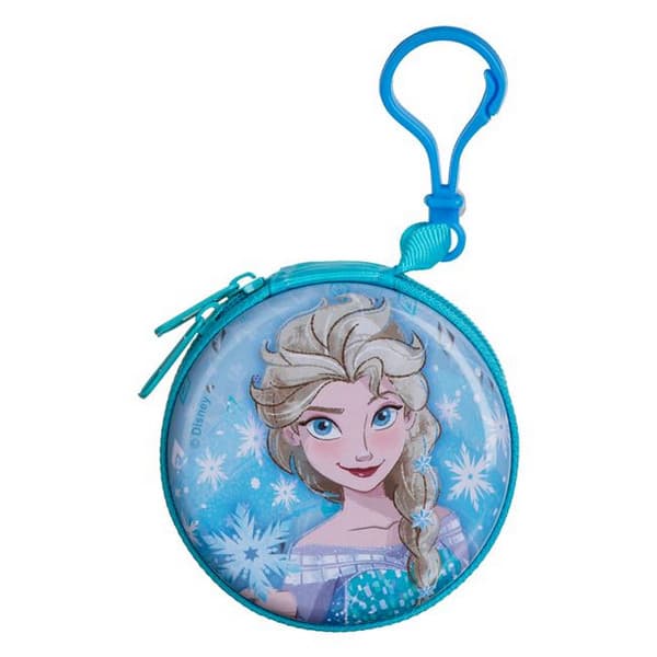 Portofel metalic pentru copii, rotund, model Frozen, cu breloc, 7.5 cm, bleu 1