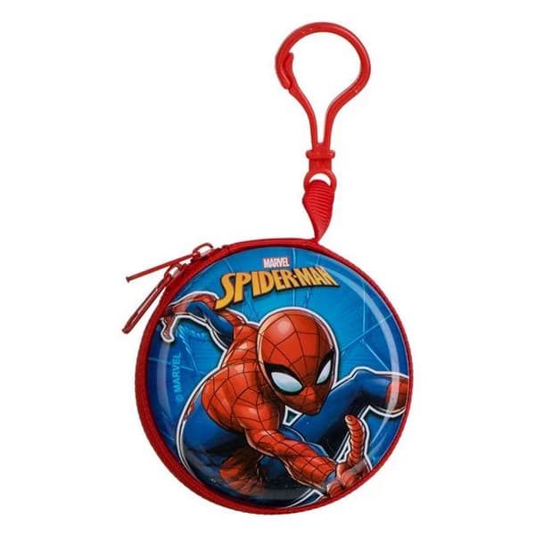 Portofel metalic pentru copii, rotund, model Spiderman, cu breloc, 7.5 cm, rosu 1