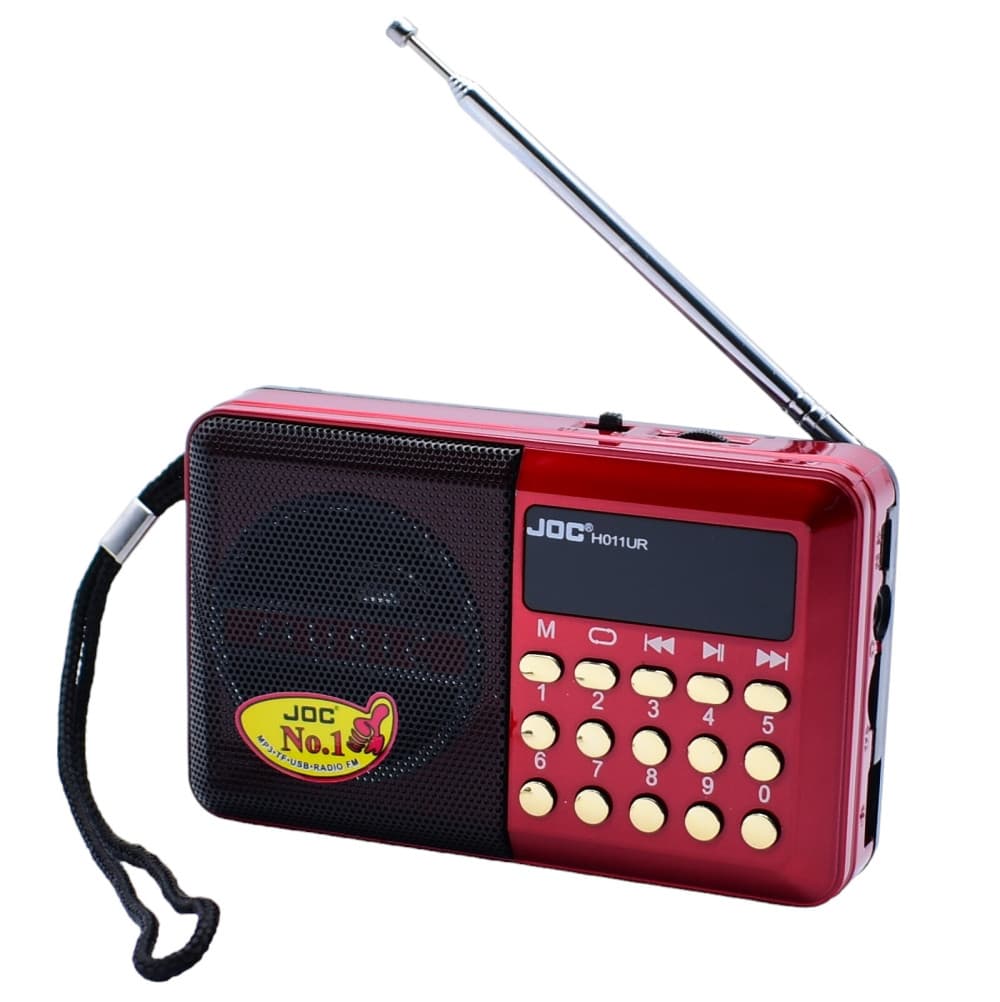 Radio portabil JOC-H011UR, MP3, microSD/USB,FM, afisaj electronic, acumulator BL-5C, negru/rosu 1