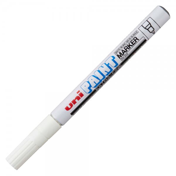 Marker cu vopsea UNI PX-203, varf fin metalic, 0.8mm, alb 1
