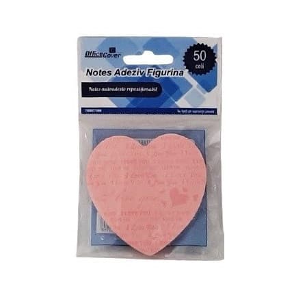 Notes adeziv Office Cover C70-001, 50 coli, 75 x 75 mm, roz, forma inima, blister 1