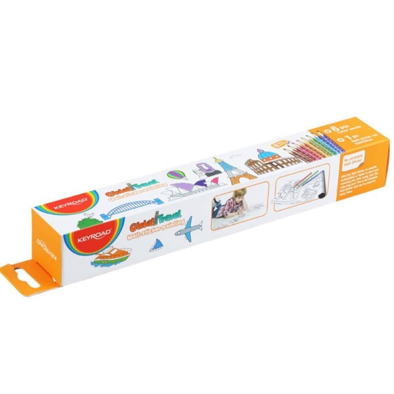 Rola autocolant de perete Keyroad Global Travel KR972146, 206 x 30 cm, 8 creioane cerate incluse 1