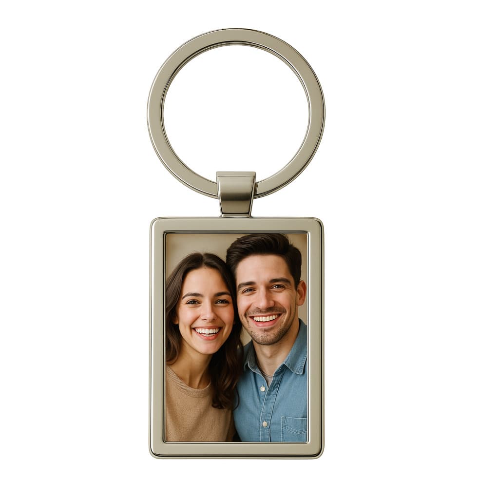 Breloc metalic personalizat cu poza ta, inel de sustinere metalic, dreptunghic 1