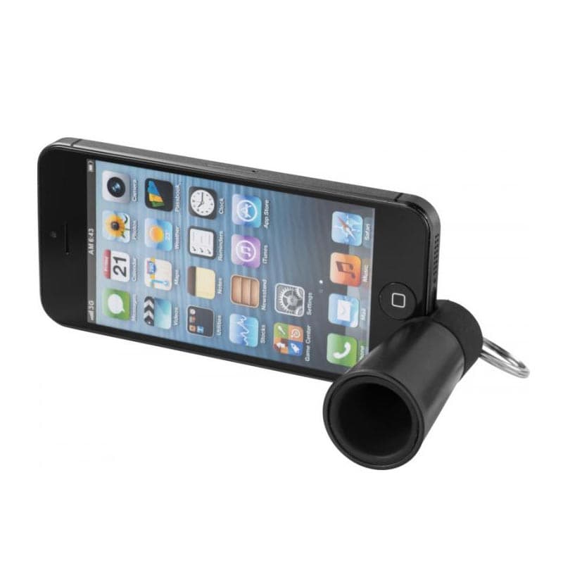 Breloc stand telefon mobil cu functie amplificare sunet de pana la 3X, negru — 3