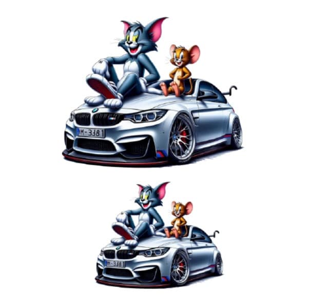 Stickere cu Tom&Jerry BMW, Vinyl / PP autoadeziva Glossy, 2 bucati