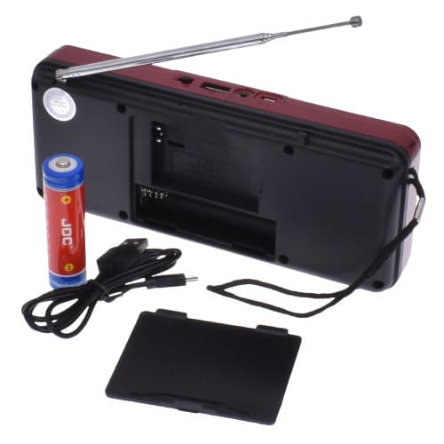 Radio portabil JOC H1822, MP3, microSD/USB,FM, afisaj electronic, acumulator 2000 mAH, negru/rosu — 2