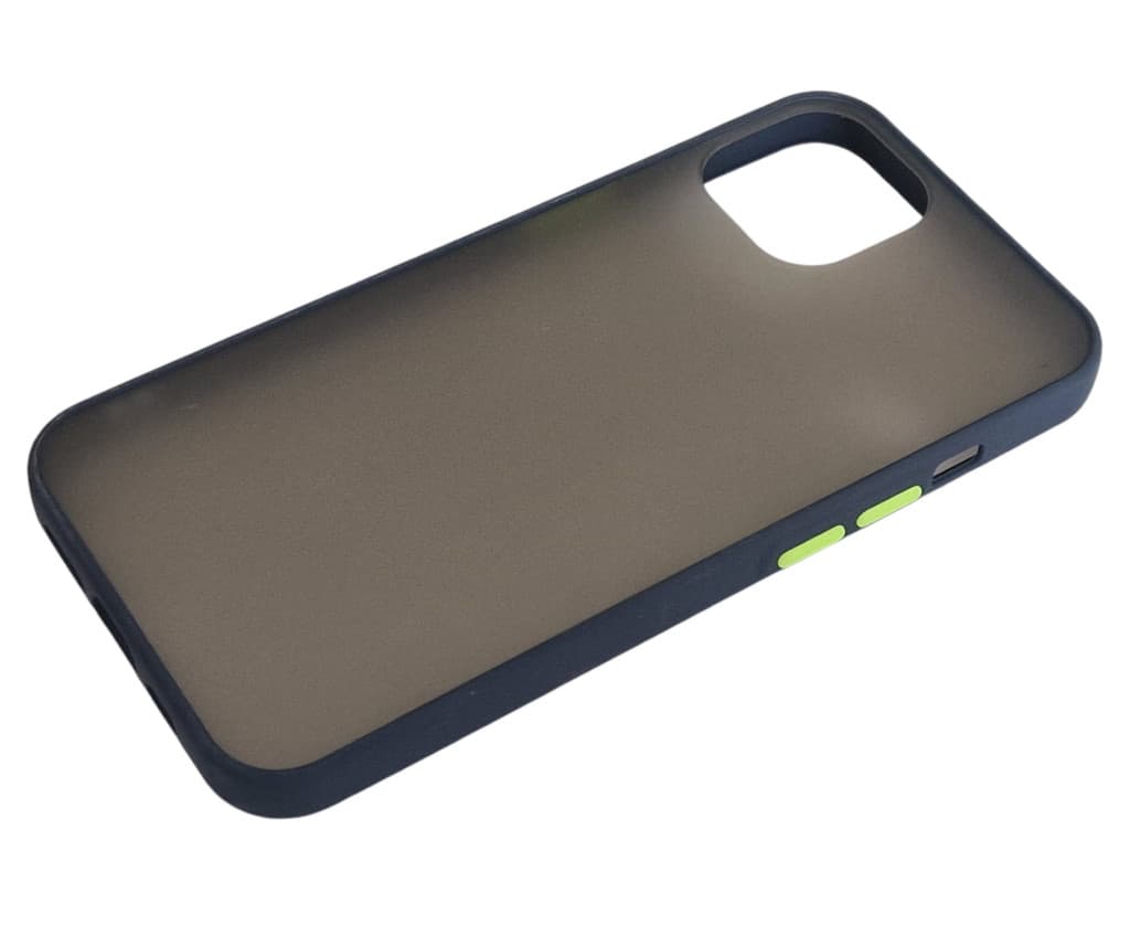 Husa de protectie Apple iPhone 13, Shockproof Bumper, rama albastra, butoane verzi — 2