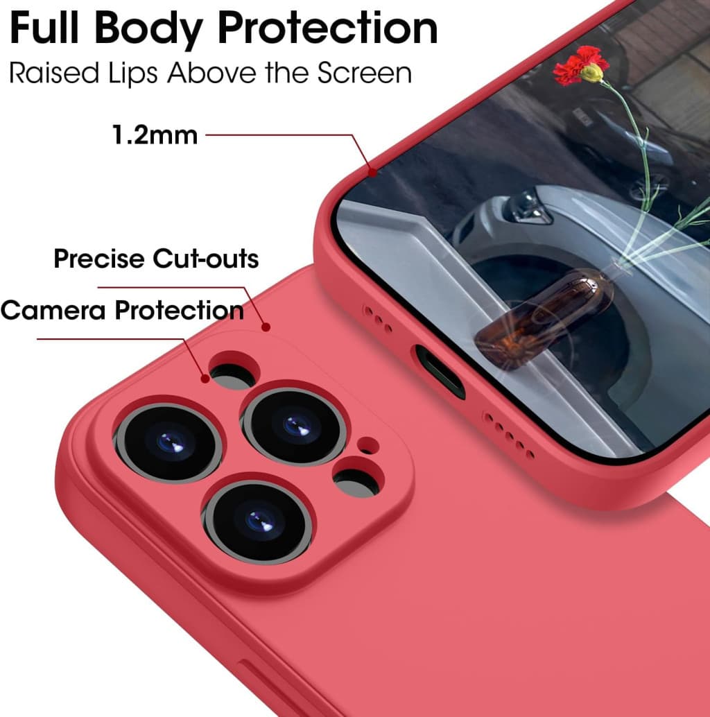 Husa Apple iPhone 14 Pro Max, Luxury Silicone, catifea in interior, protectie camere, rosie — 2