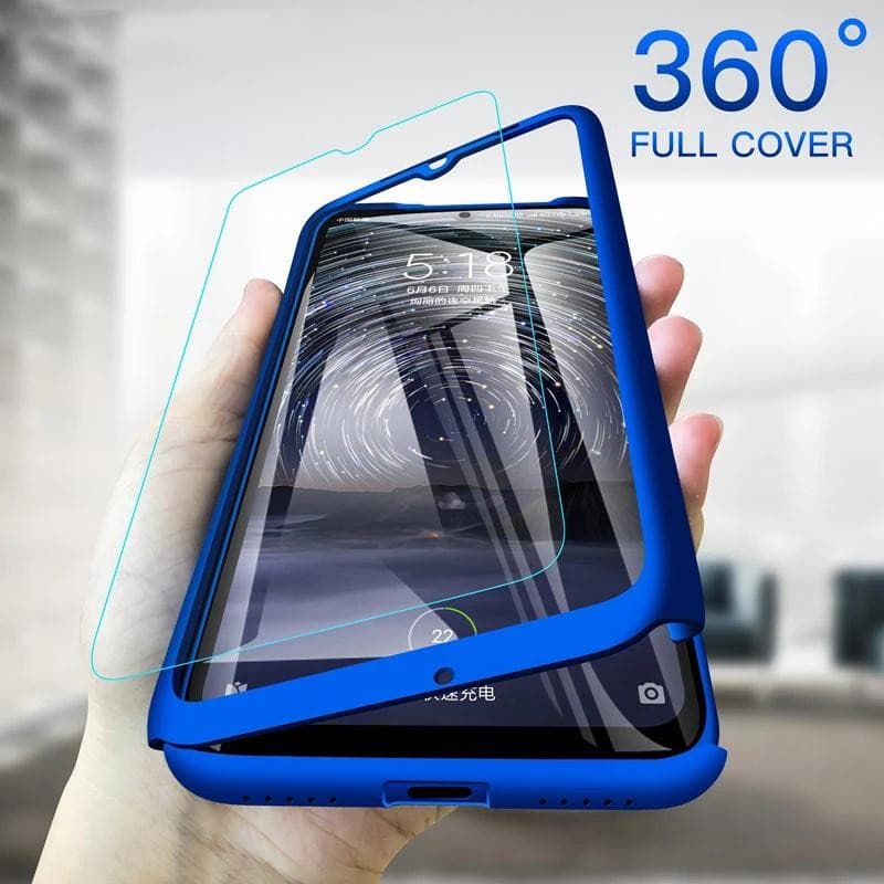 Husă Full Cover 360° pentru Huawei Y9 2018 (față + spate + sticlă), albastră — 2