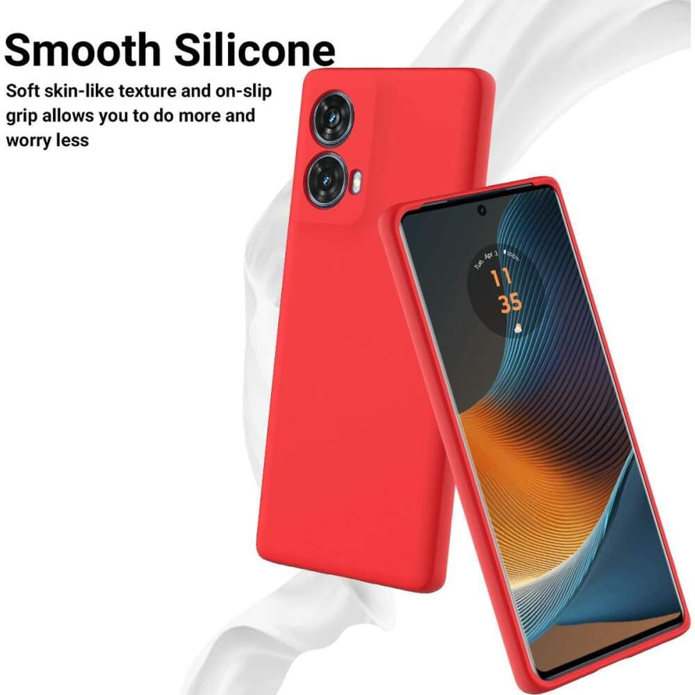 Husa Motorola Moto G85, Luxury Silicone, protectie camera, catifea in interior, rosie — 2