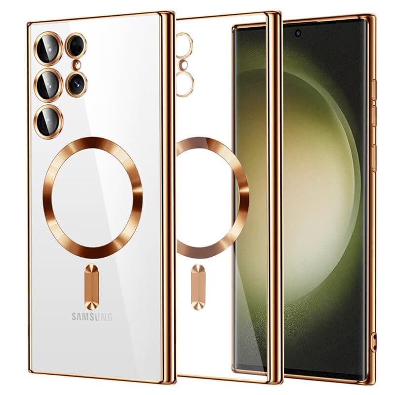 Husa Samsung Galaxy S24 Ultra, Electroplating Magsafe TPU, protectie camera, margini aurii