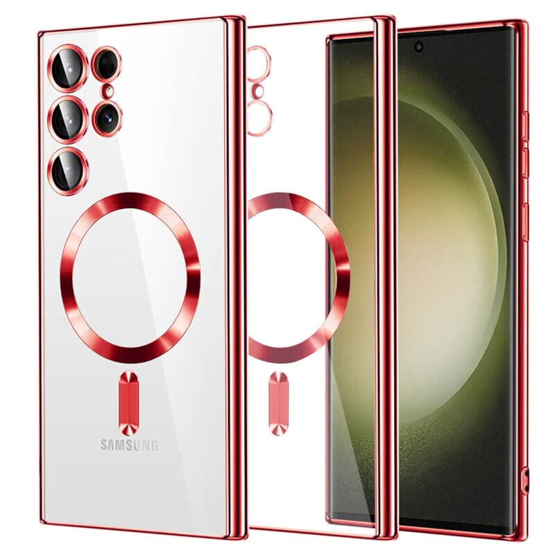 Husa Samsung Galaxy S25 Ultra, Electroplating Magsafe TPU, protectie camera, margini rosii