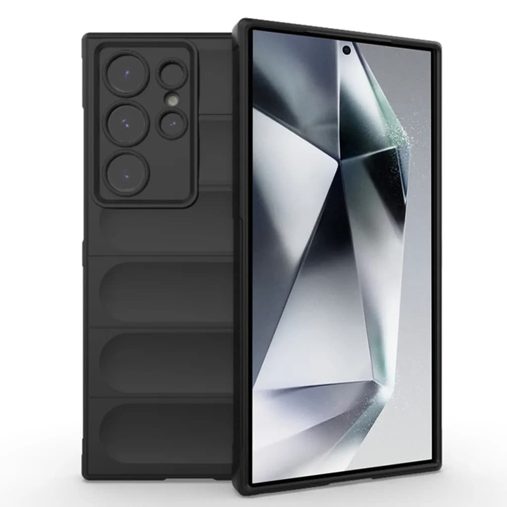 Husa Samsung Galaxy S25 Ultra, Wave Silicone, protectie camera, catifea in interior, night black