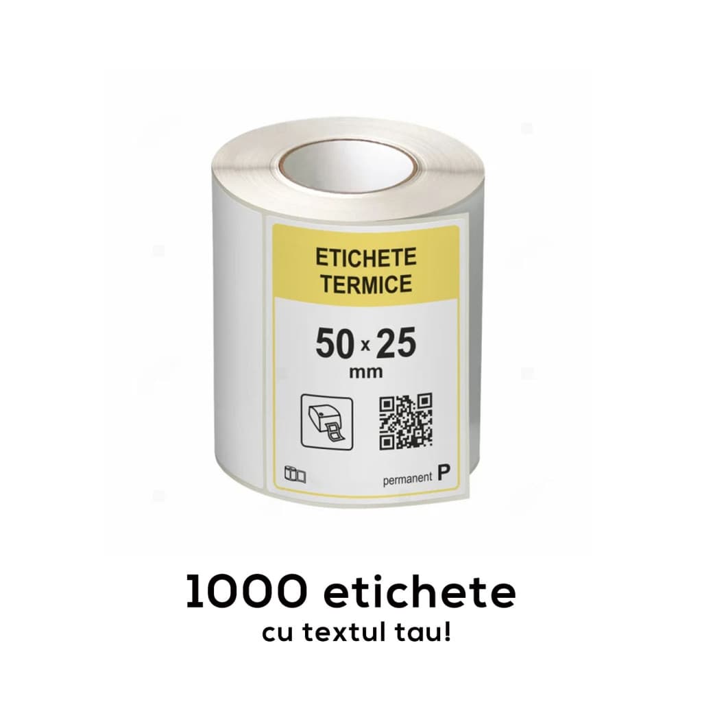 Etichete termice autoadezive la rola, 50 x 25 mm, imprimate cu textul tau, 1000 etichete