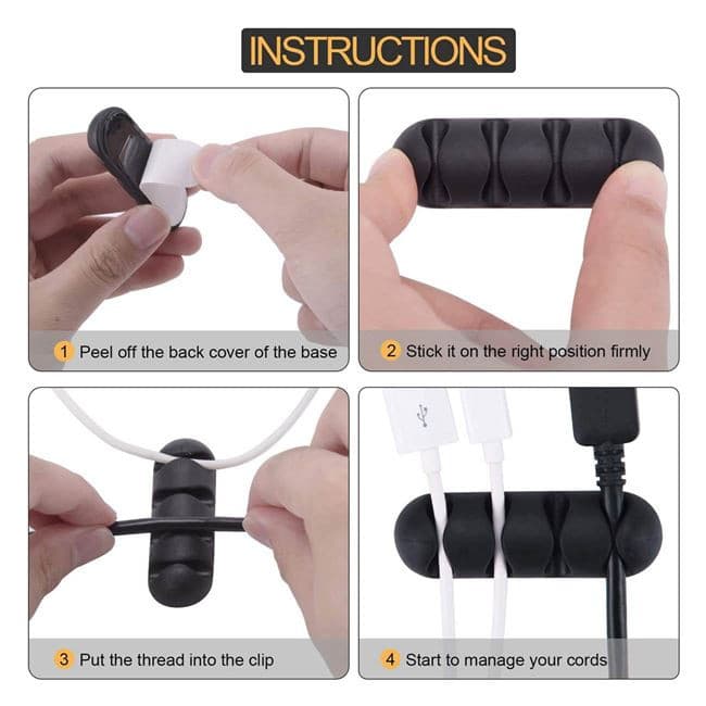 Set 2 organizatoare cabluri, 5 cabluri/organizator, negre — 2