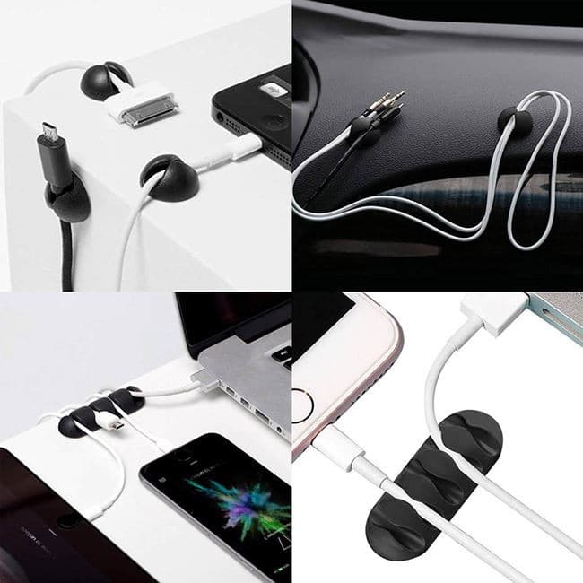 Set 2 organizatoare cabluri, 5 cabluri/organizator, negre — 3