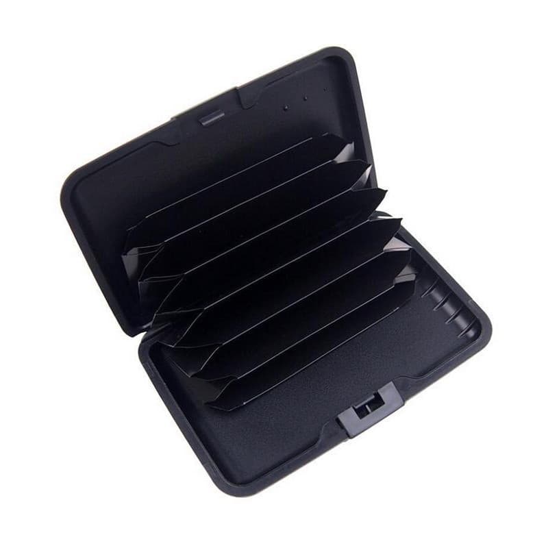 Portofel pentru carduri si bani, carcasa din aluminiu, negru — 3