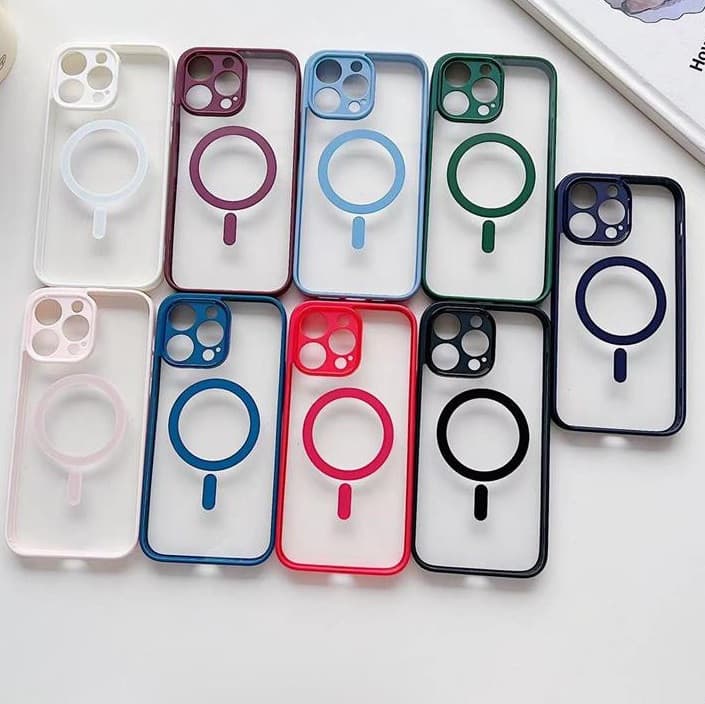 Husa Apple iPhone 15, Magsafe Colorful, spate transparent acryl, margini TPU verzi — 2