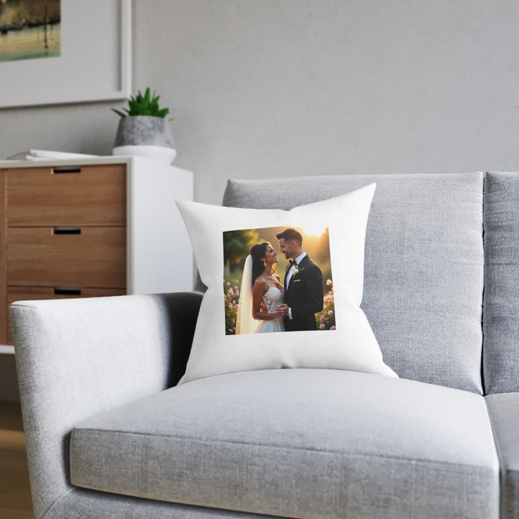 Perna decorativa personalizata, cu poza ta 40 x 40 cm, alba, mata, husa detasabila — 2