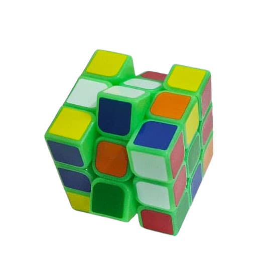 Jucarie cub tip Rubik, 3 x 3 randuri, 5.5 cm, 6 fete colorate, cadru verde fluorescent — 2