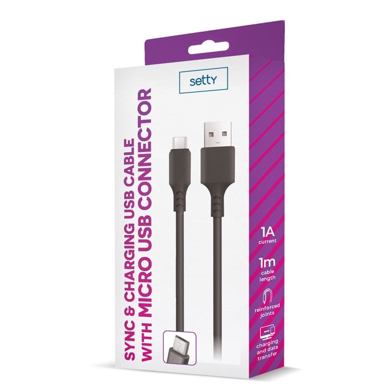 Cablu de date si incarcare USB to MicroUSB Setty, 1 metru, 1A, negru — 2