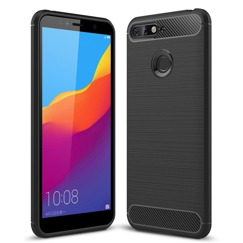 Husa de protectie Carbon Stripe pentru Huawei Y6 2018, silicon moale, negru