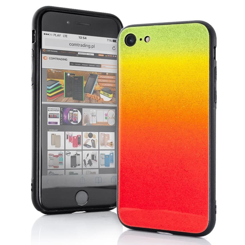 Husa Luxury Aurora pentru Apple iPhone X/XS, spate din sticla, portocaliu/galben — 2