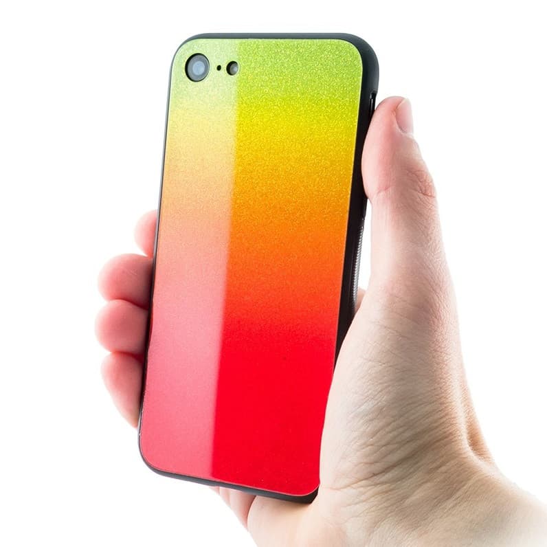 Husa Luxury Aurora pentru Apple iPhone X/XS, spate din sticla, portocaliu/galben — 3
