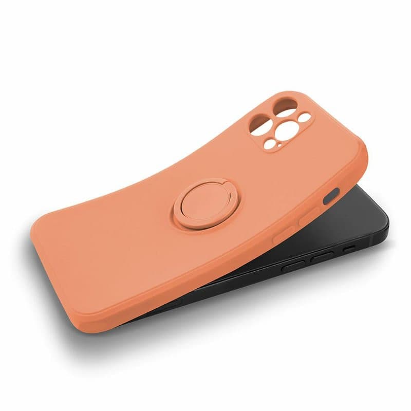 Husa Apple iPhone 11 Pro Max, Ring Silicone, suport sustinere rotativ, catifea in interior, portocalie — 3