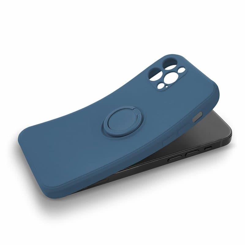 Husa Apple iPhone 13 Pro, Ring Silicone, suport sustinere rotativ, catifea in interior, albastra — 3