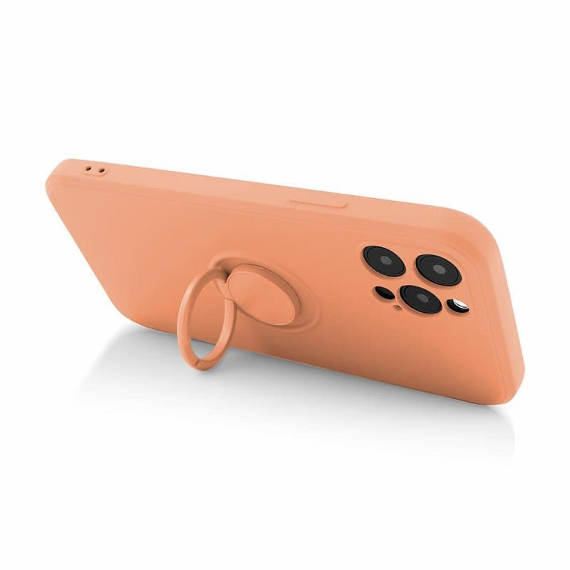 Husa Apple iPhone 13 Pro, Ring Silicone, suport sustinere rotativ, catifea in interior, portocalie — 5